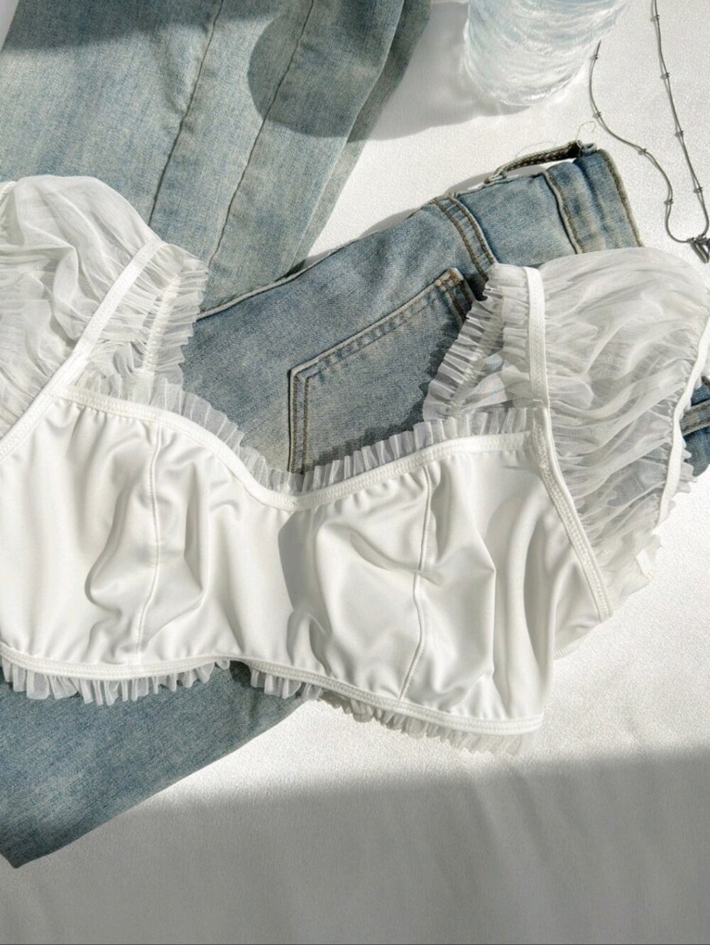 Shein Frill Trim Ruched Bust Bralette Lingerie - Picture 5 of 5